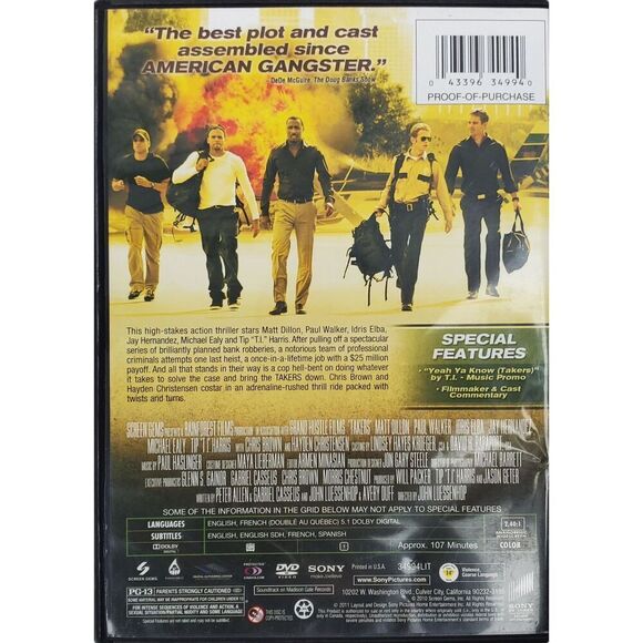 TAKERS 2010 Film, Action/Thriller, DVD MOVIE Disc - Picture 4 of 4